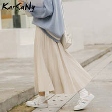 KarSaNy-Falda larga plisada de punto para mujer, faldas largas de cintura alta, de oficina, color gris, primavera y otoño 2024 - compra barato