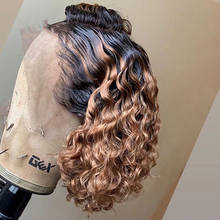 Парики Джерри Кудрявые из человеческих волос 13x1 T часть Ombre блонд цветные парики для женщин перуанские кудрявые волосы Remy Предварительно выщипанные 2024 - купить недорого
