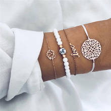 Modyle Bohemian Lotus Flower Charm Bracelets Sets For Women Fashion Gold Metal Chain Beads Strand Bracelets Bangles Jewelry Gift 2024 - buy cheap