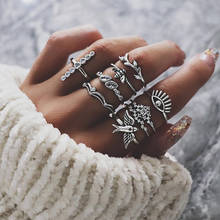 9pcs/set Vintage Little Bird Cross Knuckle Ring Sets For Women Bee Eye Geometric Figure Rings Female Bohemian Jewelry 2024 - buy cheap