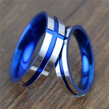 Moda titânio aço cruz anéis para mulheres casal jóias presente dos homens azul dia dos namorados super deal apoio gravura 2024 - compre barato