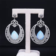 Boho Flower Moonstone Stainless Steel Big Stud Earrings Women Silver Color Earring Jewelry boucle d'oreille femme EXS04 2024 - buy cheap