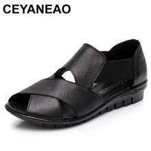 CEYANEAO-Sandalias informales de gladiador romano para mujer, zapatos femeninos de cuero genuino, Tacón de Cuña cómodas, para verano, 2018 2024 - compra barato