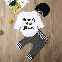 Newborn Infant Baby Boy Clothes Long Sleeve Letter Printed Romper Striped Pants Hat Outfit Cotton Autumn Boys Clothes 3Pcs Set 2024 - buy cheap