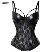 Women's Sexy Overbust Corset Gothic Push Up Bra Lace Leather Black Bustiers Tops Vintage Corset Plus Size 2024 - buy cheap