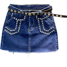 Fashion rivets denim skirt women high waist Anti-glare package hip a-line mini skirt 2024 - buy cheap