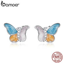 Серьги-бабочки женские из серебра 925 пробы с эмалью, 3 цвета 2024 - купить недорого