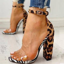 Sandálias de verão para mulheres, sapatos de salto alto 11cm, sandálias de leopardo, transparente, roma, para mulheres, 2020 2024 - compre barato