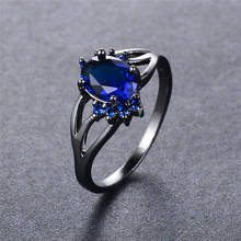 Anillo de compromiso de lujo con piedra ovalada azul para mujer, anillos de boda Vintage, anillo de compromiso de amor 2024 - compra barato