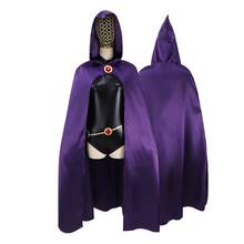 Fantasia cosplay de raven adolescentes vestido roxo com capuz manto feminino carnaval halloween conjuntos de roupas 2024 - compre barato