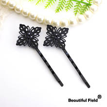 Cabochon Hairpin Setting Black Plated Round Cameo Base Blank Butterfly 2024 - buy cheap