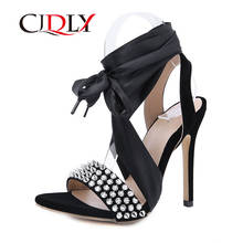 CJDLY Sandalias Mujer 2020 Women's Ladies Pumps Fashion Ankle strap Black Colors Rivet Punk High Heels Sandals Casual Shoes 2024 - buy cheap