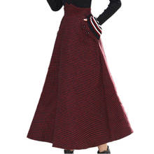 Vintage A-Line High Waist Woolen Skirts Autumn Winter Fashion Women Wool Maxi Skirts Casual plaid Skirt 2024 - buy cheap