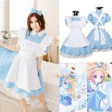 Vestido de festa feminino para halloween, fantasia adulto de anime alice in incrustro azul, vestido de festa alice dream, sissy, lolita, cosplay 2024 - compre barato