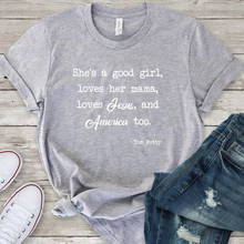 Женская футболка She's A Good, серая футболка с надписью «Love Her Mama Jesus America», повседневная хлопковая футболка, Прямая поставка 2024 - купить недорого