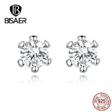 BISAER Stud Earrings Simple Shape Wedding Earrings Genuine 925 Sterling Silver Jewelry For Women Gift Shiny Zircon  New HSE666 2024 - buy cheap