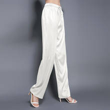 Pantalones de seda satinada de lujo para mujer, pantalón informal de tubo recto, holgado, a la moda, 20120 2024 - compra barato