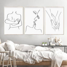 Póster de línea de personaje minimalista nórdico, imagen de pared besándose, lienzo impreso, decoración del hogar para sala de estar, sin marco 2024 - compra barato