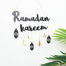 Ramadan Kareem Wooden Pendant Eid Mubarak Gold Black Wood Hanging Ornament Islamic Muslim Festival Eid Party Decoration for Home 2024 - buy cheap