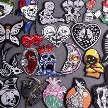 DIY Punk Clothes Stickers Skull Patch Embroidered Patches For Clothing Heart Iron On Patches On Clothes Stripes Badges Accessory 2024 - buy cheap