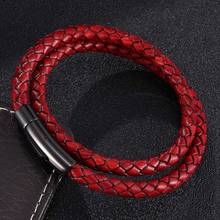 Double Layer Retro Red Braided Leather Bracelet Men Women Stainless Steel Snaps Unisex Fashion Jewelry Accessories Gifts ST0488 2024 - buy cheap