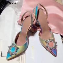 Elegant New Colorful Crystal Embellished Sandals Lady Slingbacks Crystal Buckle Pointed Toe High Heel Shiny Dress Shoes Women 2024 - buy cheap