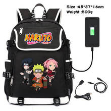 Mochila de lona con puerto USB para ordenador portátil, bolso de hombro escolar de Anime, Uzumaki, Uchiha Sasuke, para regalo 2024 - compra barato