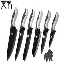 XYj 6pcs Black Stainless Steel Knife Set With Sheath German 7Cr17 Kitchen Knives Super Sharp Ergonomic Plastic Handle Chef Tool 2024 - buy cheap