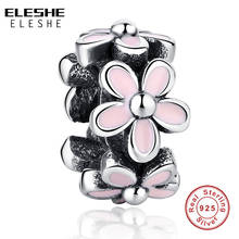 925 Sterling Silver Pink Enamel Flower Charm Beads Womens Accessories Fit Original Charms Bracelet Jewelry Making 2024 - buy cheap