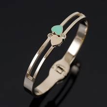 Fashion Double Layer Heart Shape Bangles Stainless Steel Green Color Love Bracelets For Women Couple Spring Clasp Bangle Jewelry 2024 - buy cheap