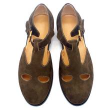 Коричневые сандалии унисекс в стиле ретро из воловьей кожи, с пряжкой, без шнуровки; Модная Повседневная дышащая обувь для улицы в британском стиле, с вырезами; размера плюс 2024 - купить недорого