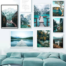 Scandinavian Landscape Canvas Painting Wall Art Forest Sky Lake Boat Snow Mountain Nordic Modern Home Interior Decoration Paints 2024 - buy cheap