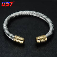 Us7 trançado cabo fio pulseira aço inoxidável manguito pulseira charme para homens hip hop preto jóias moda viking bijoux presente 2024 - compre barato