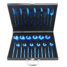 24 PCS Blue Dinnerware Set 304 Stainless Steel Flatware Sets Tableware Cutlery Spoon Set Party Supplies Kitchen Wood Gift Box 2024 - buy cheap