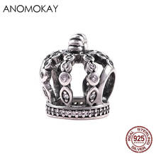 Anomokay 100% Sterling 925 Silver Fairy Tale Crown Charm for Women Girl Bracelet Bangle White CZ S925 Silver Royal Crown Beads 2024 - buy cheap