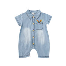 Casual Toddler Baby Boys Denim Rompers Animal Print Short Sleeve Turn Down Collar Blue Summer Jumpsuits 2024 - buy cheap