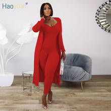 HAOYUAN Sexy Two Piece Set Jumpsuit Bodycon Spaghetti Strap Jumpsuit+long Sleeve Cardigan Fashion Fall Clothes for Women Outfits 2024 - buy cheap