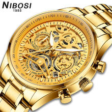 Мужские кварцевые наручные часы NIBOSI, 2020, новые роскошные золотые часы для мужчин, модные водонепроницаемые часы, мужские часы 2024 - купить недорого