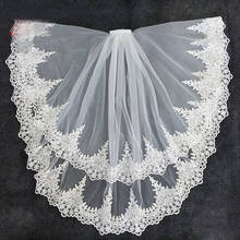 Branco marfim laço casamento véu com pente duas camadas curto véu de noiva cotovelo comprimento 2021 2024 - compre barato