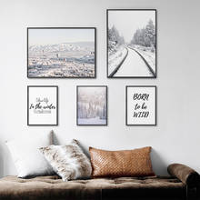 Scandinavian Plant Snow Canvas Painting Nordic Poster Winter Quotes Landscape Print Wall Art Picture Living Room Home Decoration 2024 - buy cheap