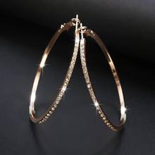 1 Pair Women Fashion Crystal Hoop Earrings With Rhinestone Circle Earrings Simple Earrings Big Round Loop Earrings Party Jewelry 2024 - buy cheap