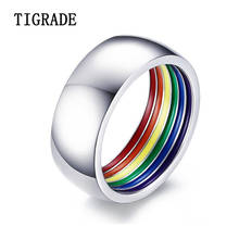 Anel de arco-íris para homens e mulheres, aço inoxidável colorido, lgbt, pulseira de casamento, gays, gravações de nome personalizadas 2024 - compre barato