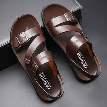 Sandálias masculinas casuais de couro genuíno, chinelos antiderrapantes macios para o verão, na moda, para praia 2024 - compre barato
