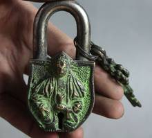 Free shipping Old Tibet Tantra Buddhism pure bronze God Buddha Statue Latch lock&key Set 2024 - buy cheap