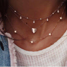 Fashion Gold Color Love Heart Stars Multi-layer Choker Necklace for Women Heart Sequins Pendant Chain Necklace Jewelry Gifts 2024 - buy cheap