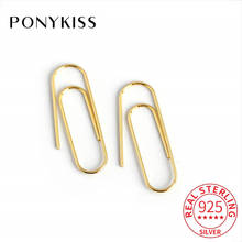 PONYKISS 100% S925 Sterling Silver Paper Clip Minimlist Hoop Earrings for Women Party Delicate Elegant Accessory Girls Gift 2024 - buy cheap