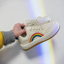 Moda arco-íris bordado lona sapatos femininos plataforma sapatos casuais para mulher confortável casal bege tênis de lona 2024 - compre barato