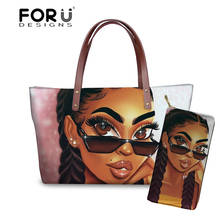 FORUDESIGNS Black Women Art African Girl Printing Shoulder Bags Ladies 2pcs/set Handbags&Purse for Females Travel Beach Bags 2024 - buy cheap