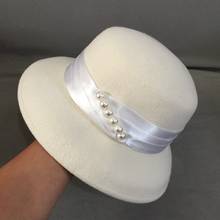 1920s, винтажный стиль, теплая женская зимняя шапка, жемчужная лента, цвета слоновой кости, шерстяная фетровая шляпа с бантом, крутая Дамская Свадебная церковная фетровая шляпа 2024 - купить недорого