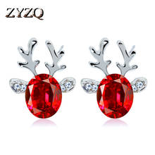 ZYZQ Lovely Winter Deer Stud Earrings With Colorful Stones Unique Antlers Shaped Accessories Christmas Gift For Girlfriend Hot 2024 - buy cheap
